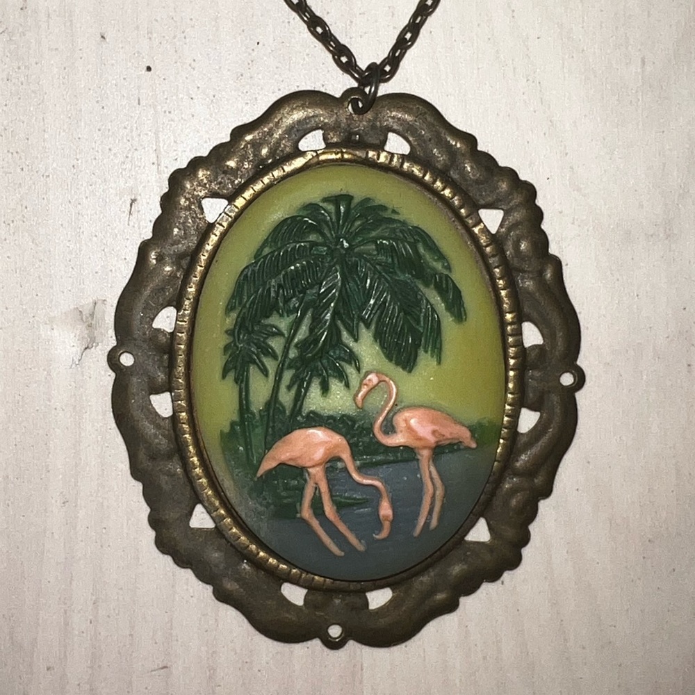 Flamingo Pendant necklace on a short chain